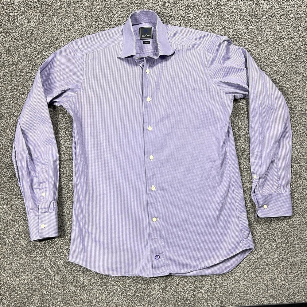 David Donahue Dress Shirt Mens L 15.5 Purple Trim‎ Fit Button Up Long Sleeve